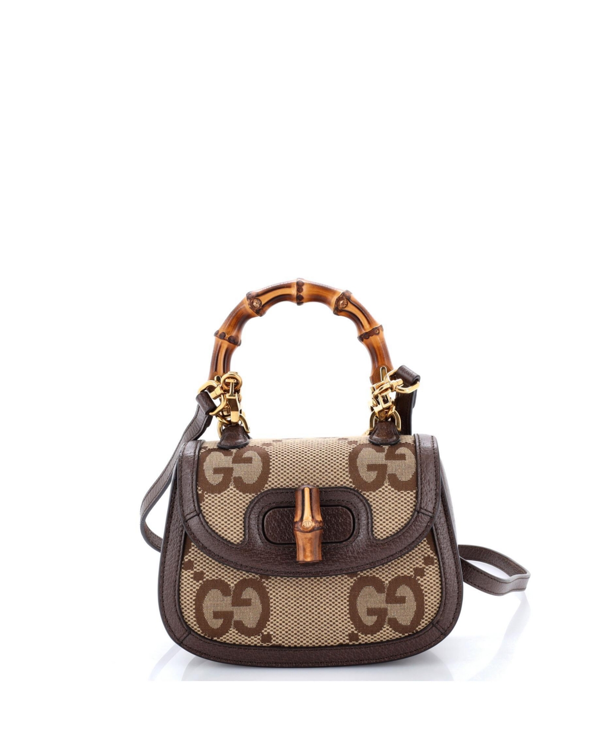 Pre-Owned Gucci Mini Bamboo 1947 Top Handle Bag Jumbo Gg Canvas - Brown