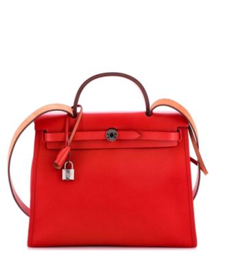 Pre-Owned Herm&eacute;s Herbag Zip Leather and Canvas Shoulder Bag