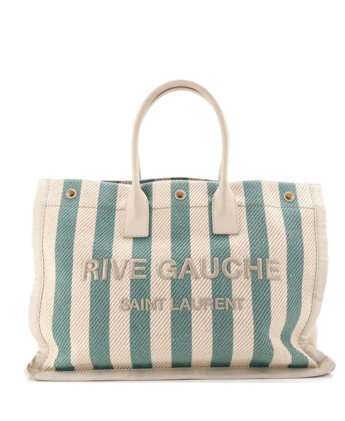 Pre-Owned Saint Laurent Large Rive Gauche Shopper Tote Striped Canvas