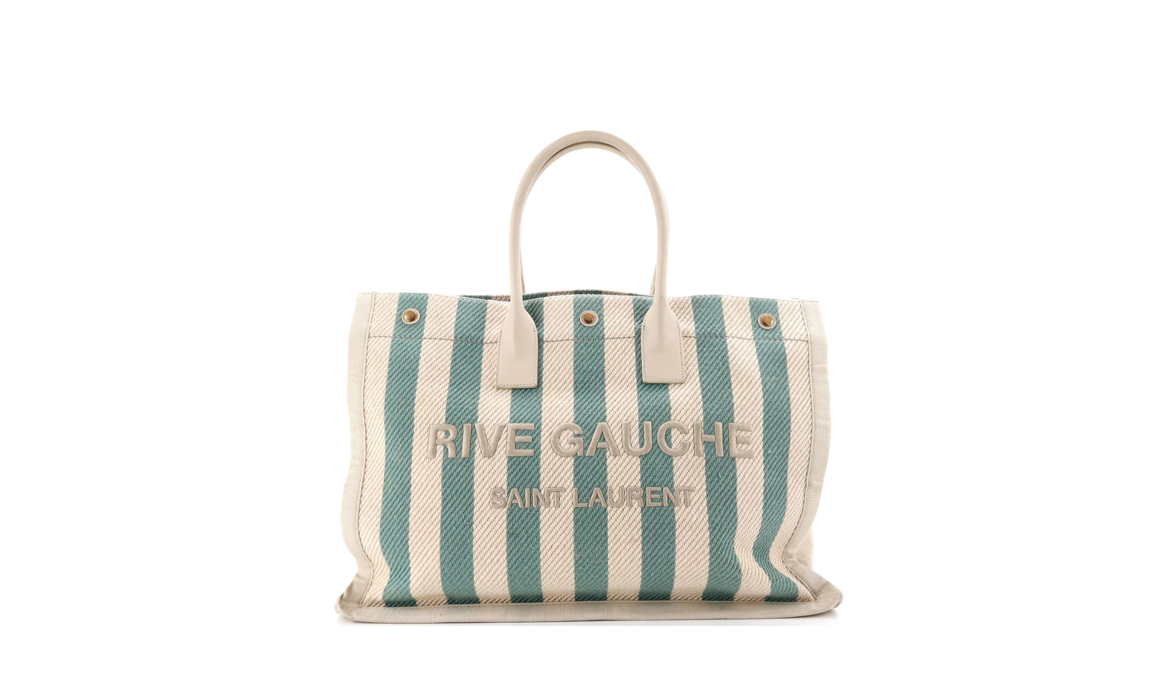 Pre-Owned Saint Laurent Large Rive Gauche Shopper Tote Striped Canvas