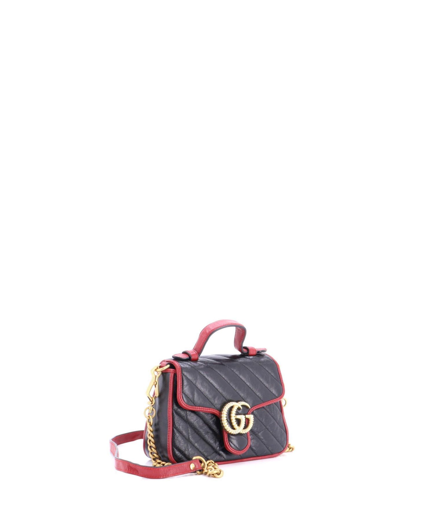 Mini GG Marmont Top Handle Flap Bag Diagonal Quilted Leather