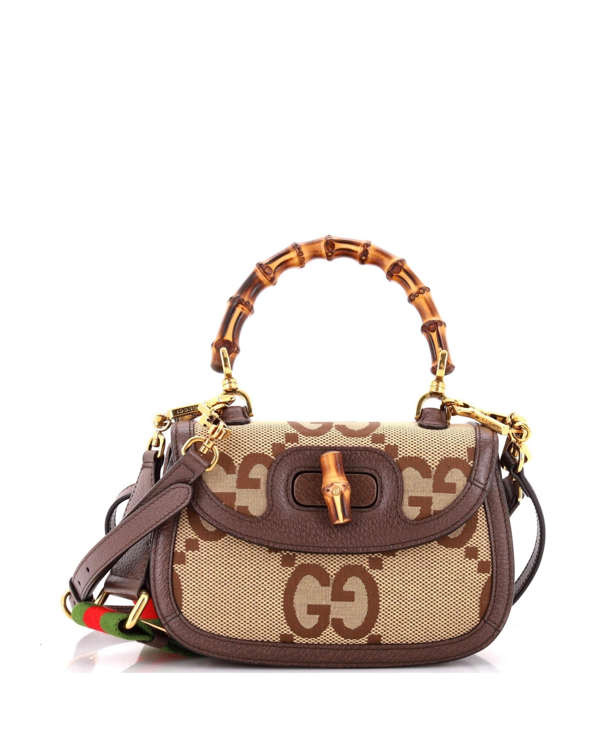 Pre-Owned Gucci Small Bamboo 1947 Top Handle Bag Jumbo Gg Canvas - Brown