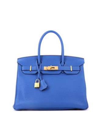 Pre-Owned Hermes Birkin 30 Handbag Blue Clemence with Gold Hardware