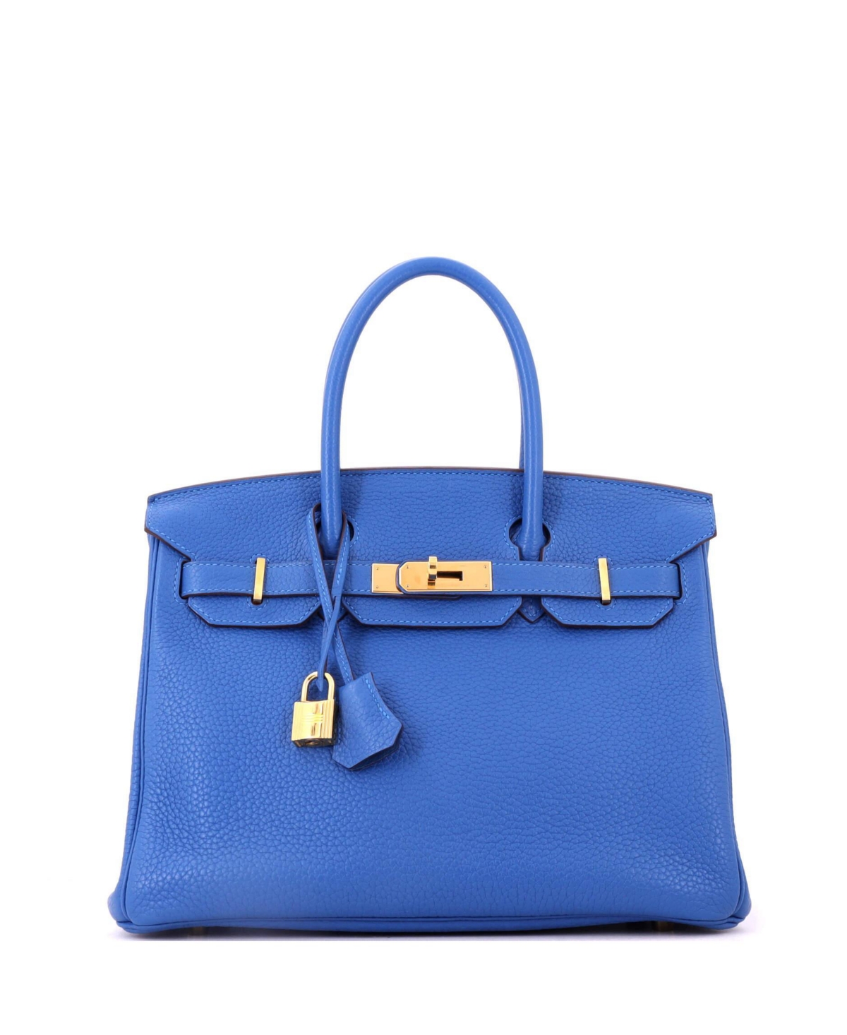 Pre-Owned Hermes Birkin 30 Handbag Blue Clemence with Gold Hardware - Blue