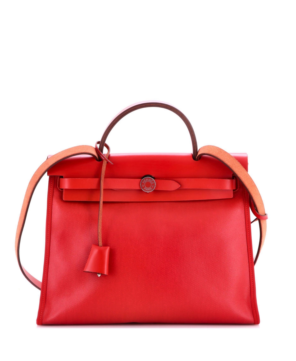 Pre-Owned Hermes 31 Herbag Zip Berline Vache Canvas and Leather - Red