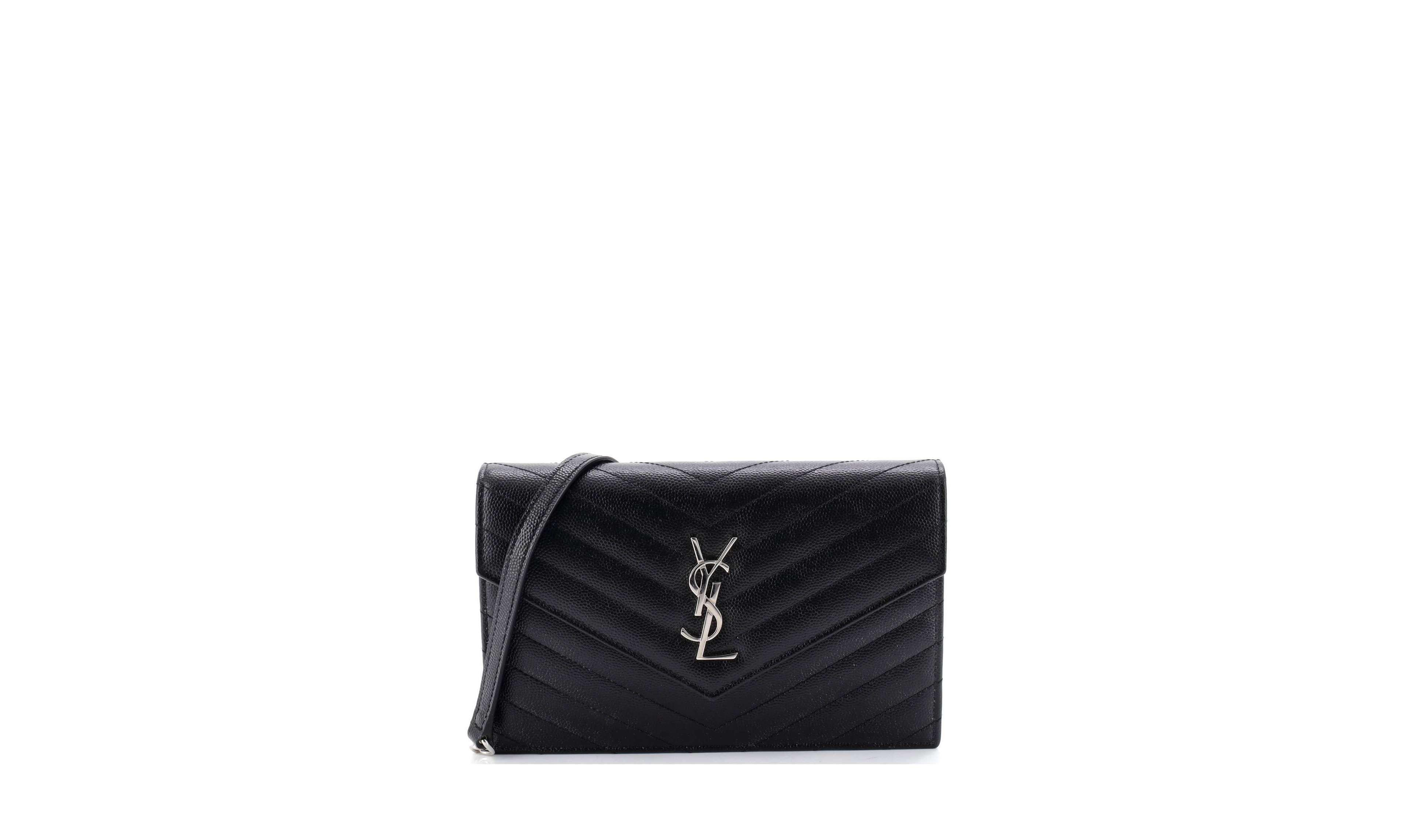 Pre-Owned Saint Laurent Women's Small Classic Monogram Chevron Matelasse Wallet on Chain
