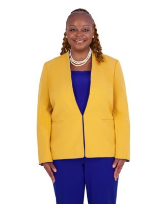 Women's Kissing Front Collarless V-Neck Piping Blazer