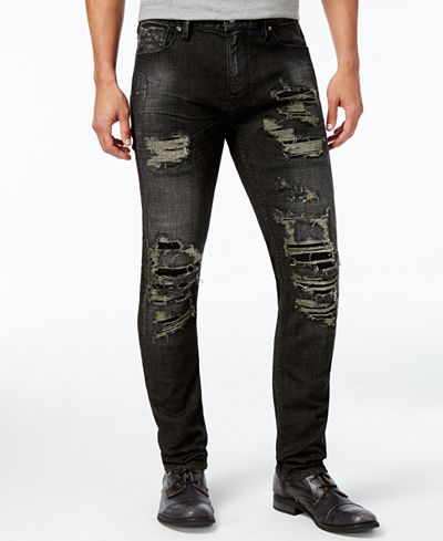 GUESS Men's Slim-Fit Tapered Platform Wash Ripped Jeans