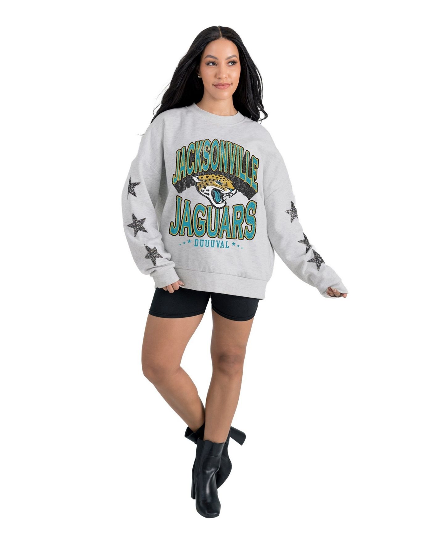 Женская толстовка Gameday Couture Ash Jacksonville Jaguars Resilience Relaxed Rhinestone Pullover — фото 4