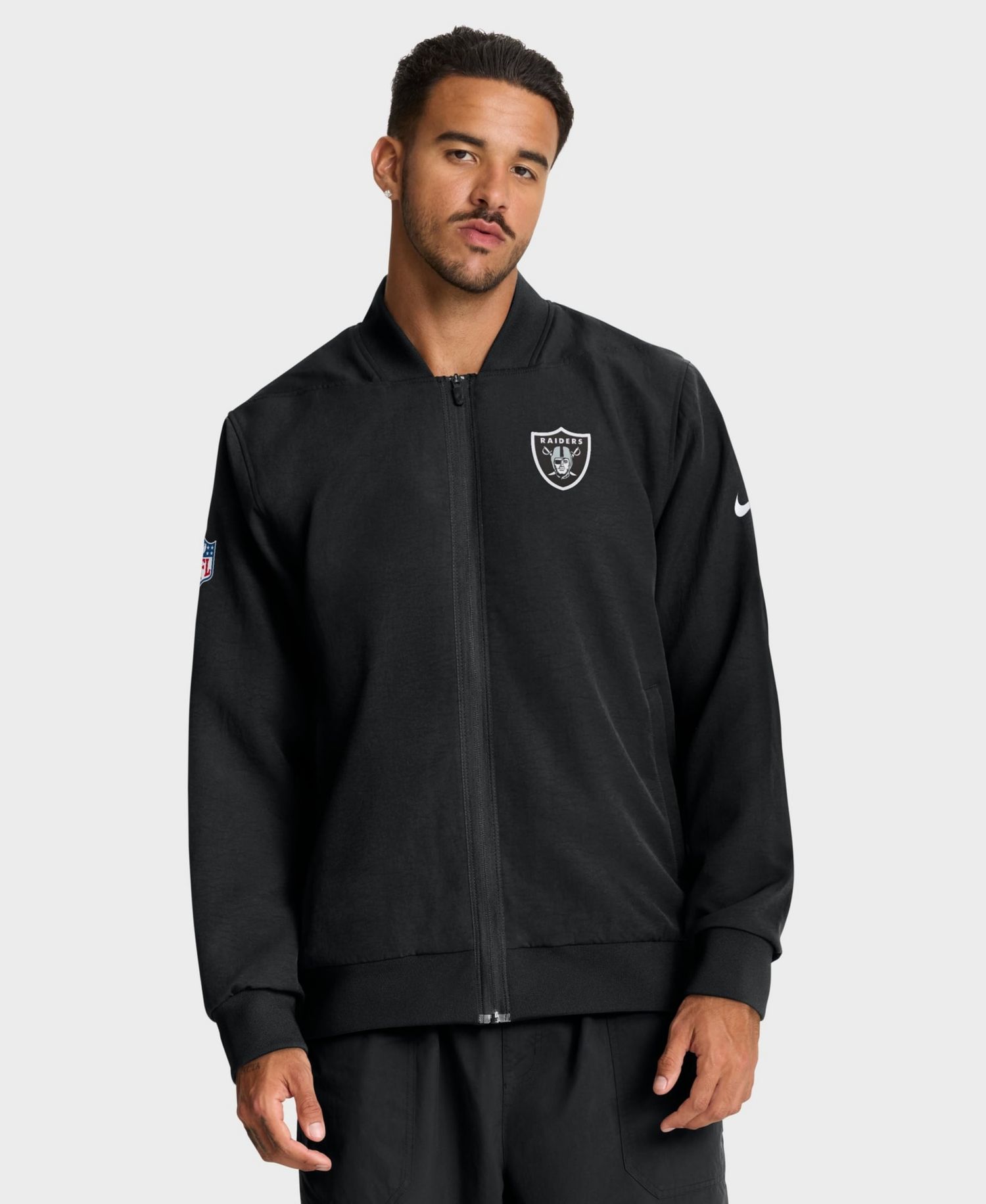 Men's Black Las Vegas Raiders Sideline Powerful Blocking Full-Zip Dri-FIT Bomber Jacket