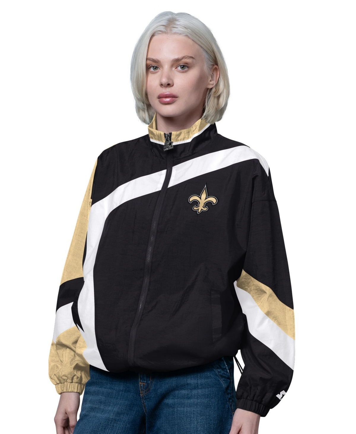 Starter Women's New Orleans Saints 1st Quarter Vintage Full-Zip Windbreaker - Black, Gold