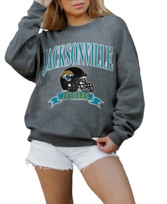 Women's Charcoal Jacksonville Jaguars Oversized Seal The Deal Premium Fleece Drop Shoulder Pullover Sweatshirt