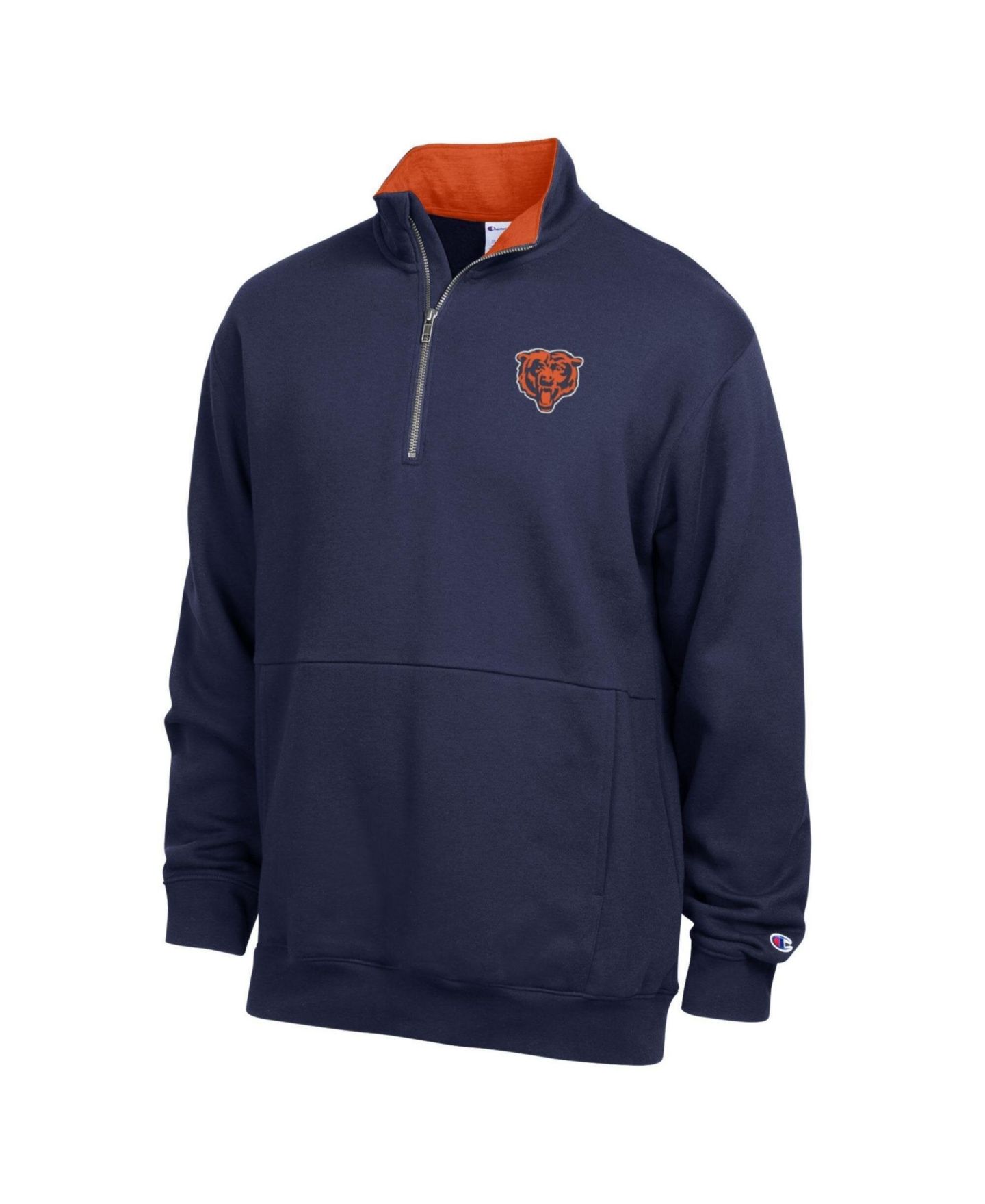 Мужской свитер Champion Navy/Orange Chicago Bears Fleece Quarter-Zip Pullover — фото 1