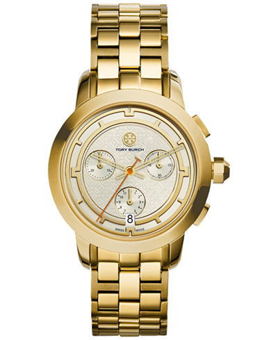 Tory Burch Women's Swiss Chronograph Classic Gold-Tone Stainless Steel Bracelet Watch 37mm TRB1000