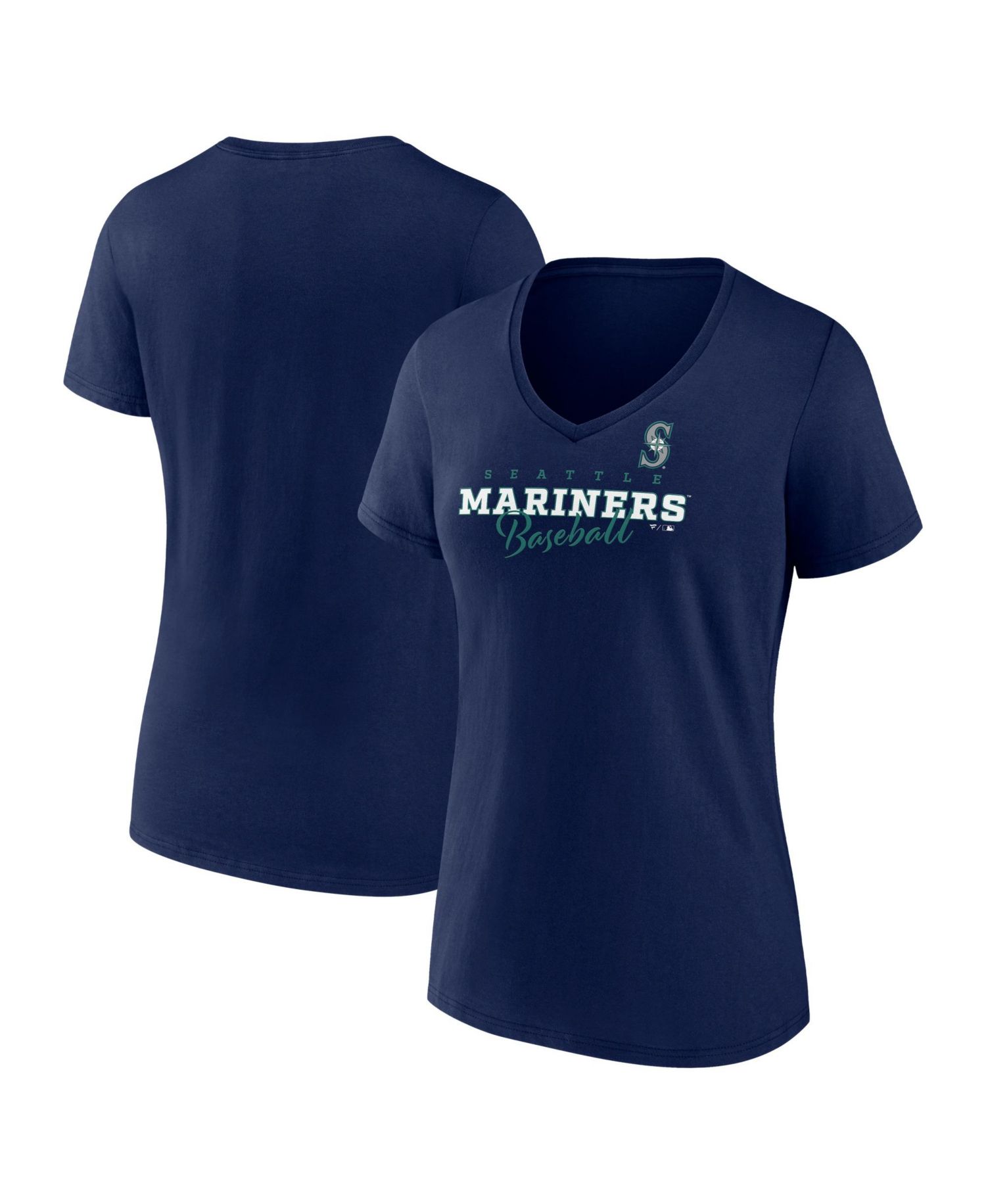 Women's Navy Seattle Mariners Back in Business V-Neck T-Shirt