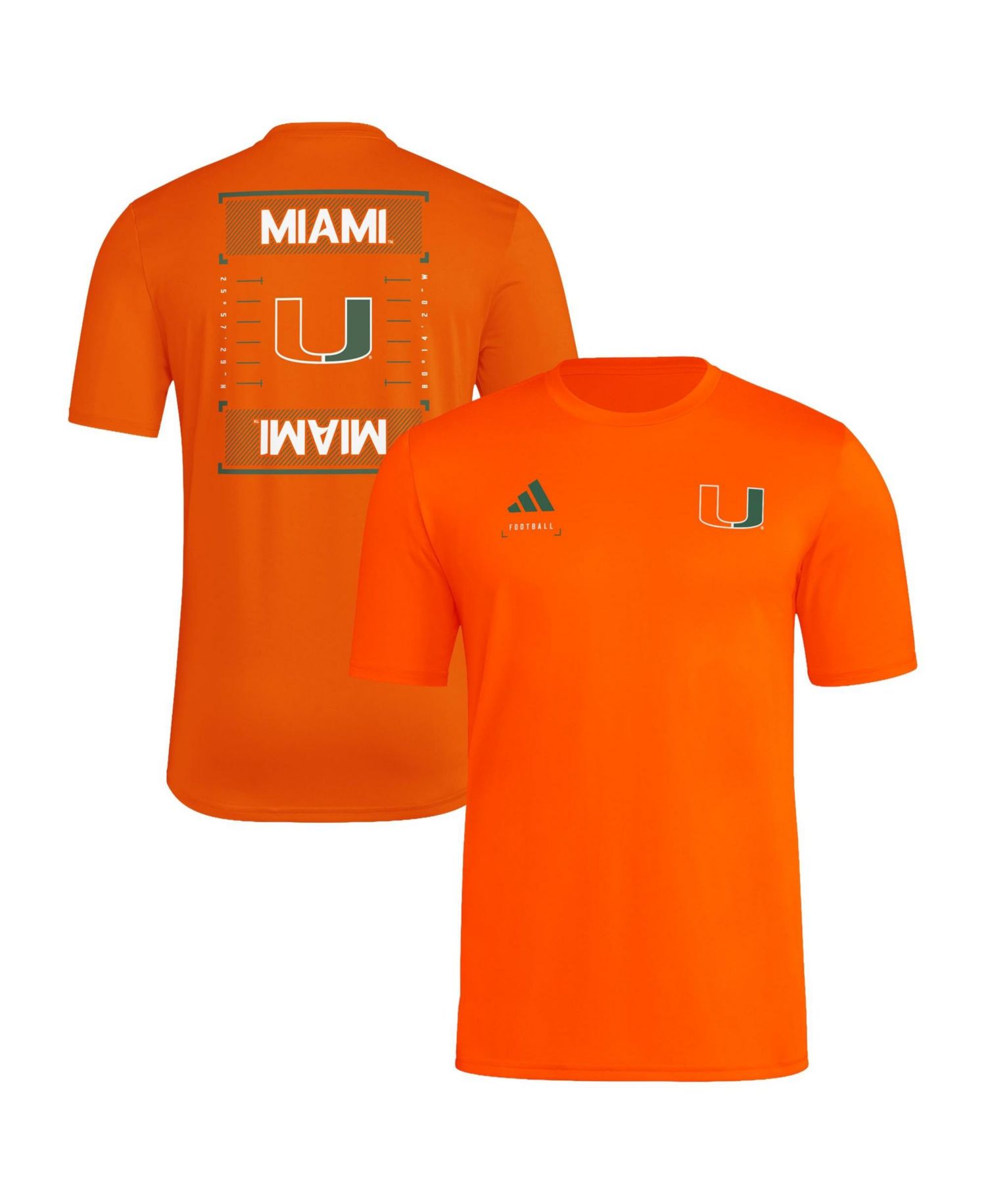 Men's Orange Miami Hurricanes Locker Football Icon AEROREADY Pre-Game T-Shirt