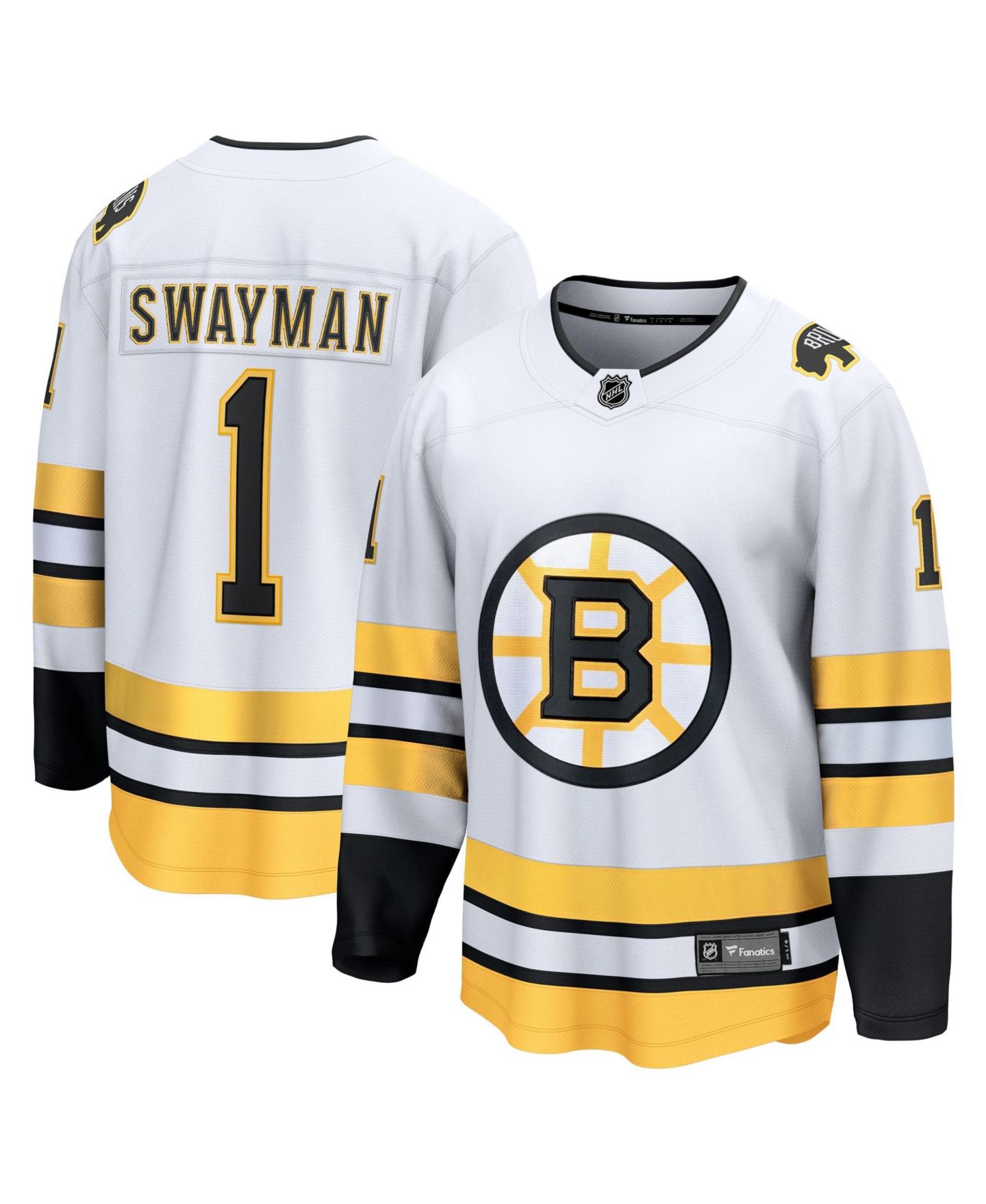 Мужской топ Fanatics Jeremy Swayman White Boston Bruins Away Breakaway Player Jersey — фото 1