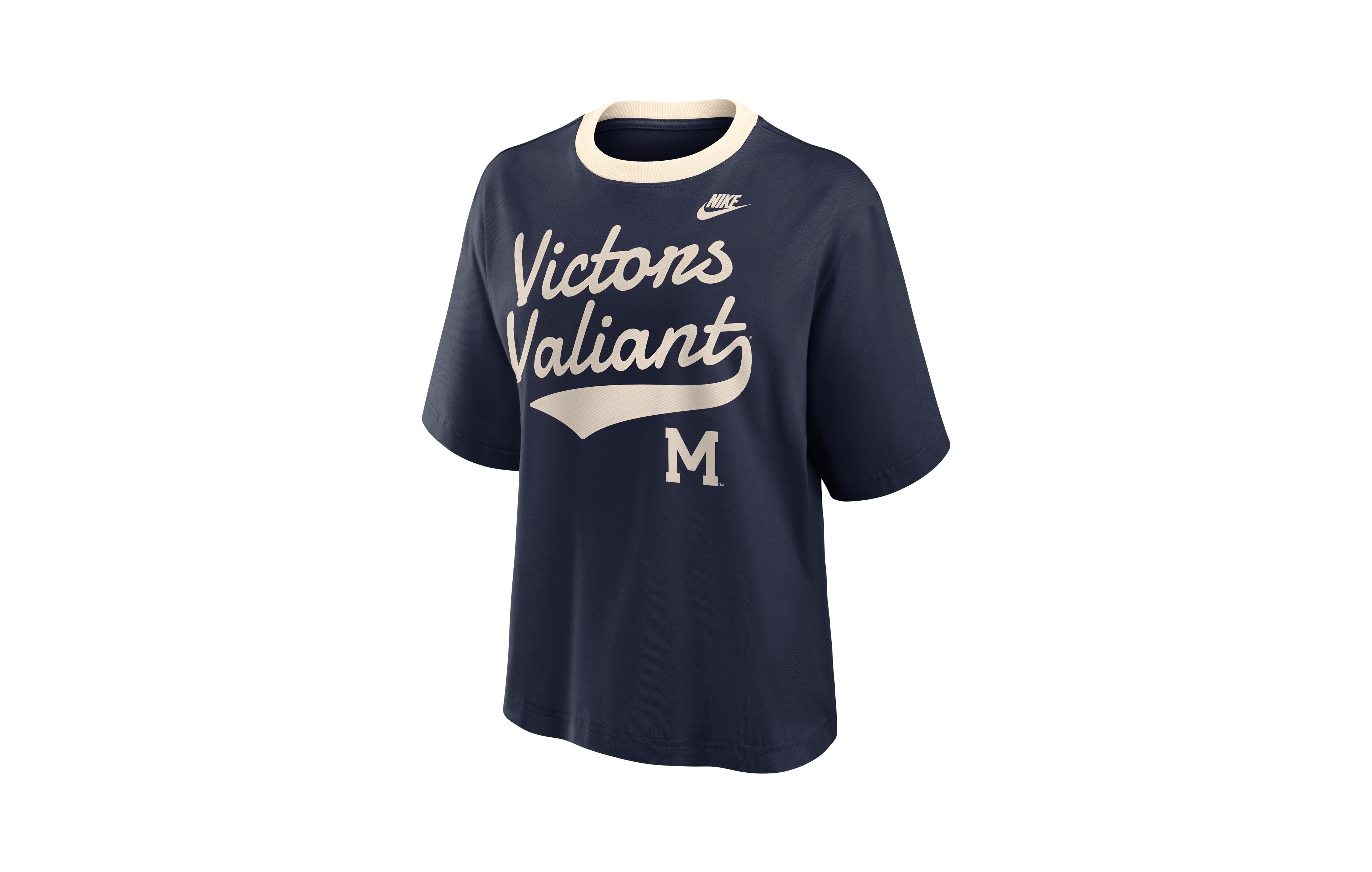 Nike Women's Michigan Wolverines Legacy Fight Song Boxy Crewneck Short-Sleeve T-Shirt
