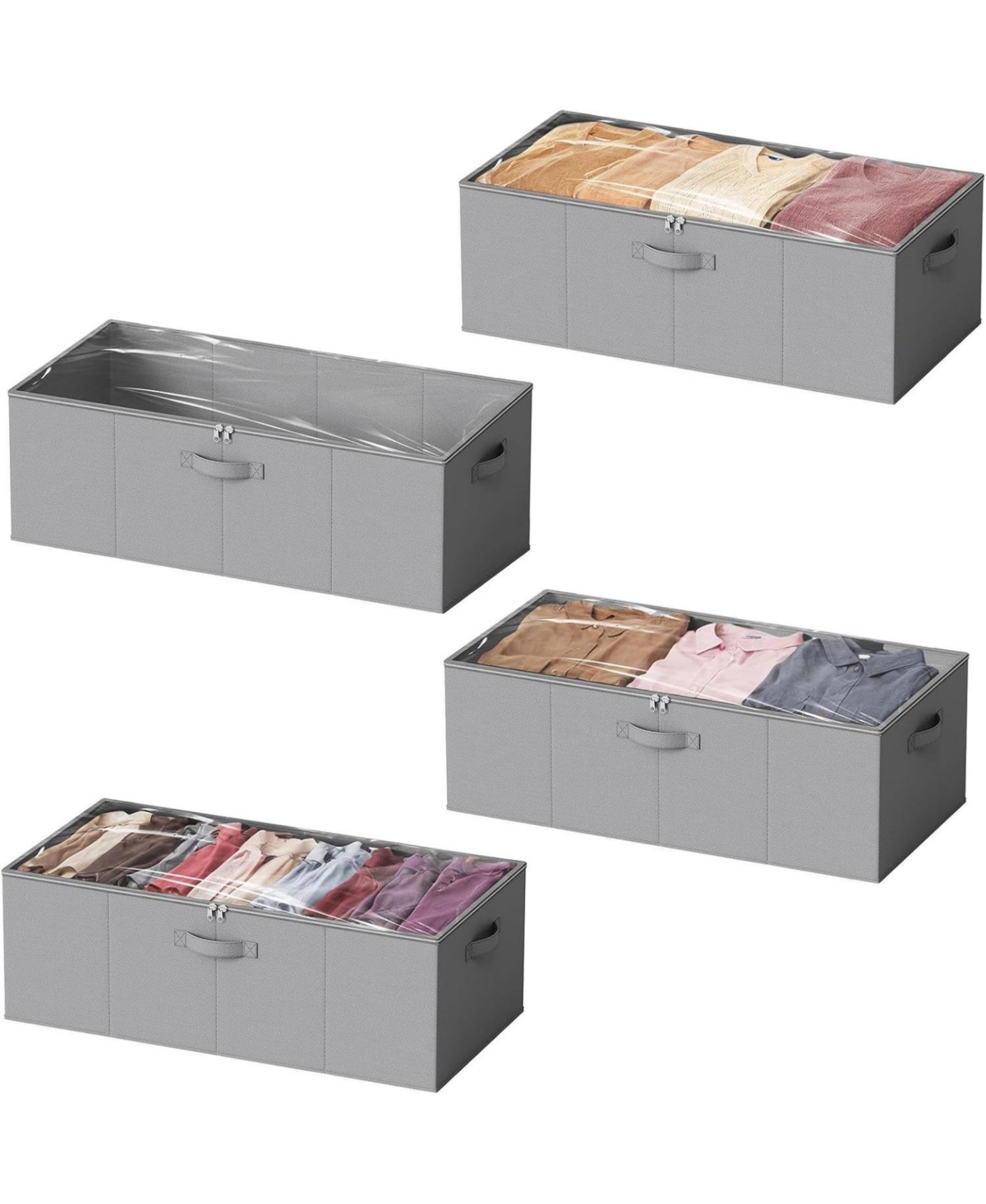 SpaceAid 4-Pack 10" High Under Bed Storage Containers with Lids, Large Underbed Organizer Bins for Bedroom, Dorm, Closet Organization - Gray
