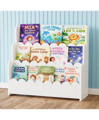 3-Tier Scalloped Wooden Bookshelf - Montessori-Style Book Display for Kids  Rooms, Playrooms and Classrooms, Natural Finish