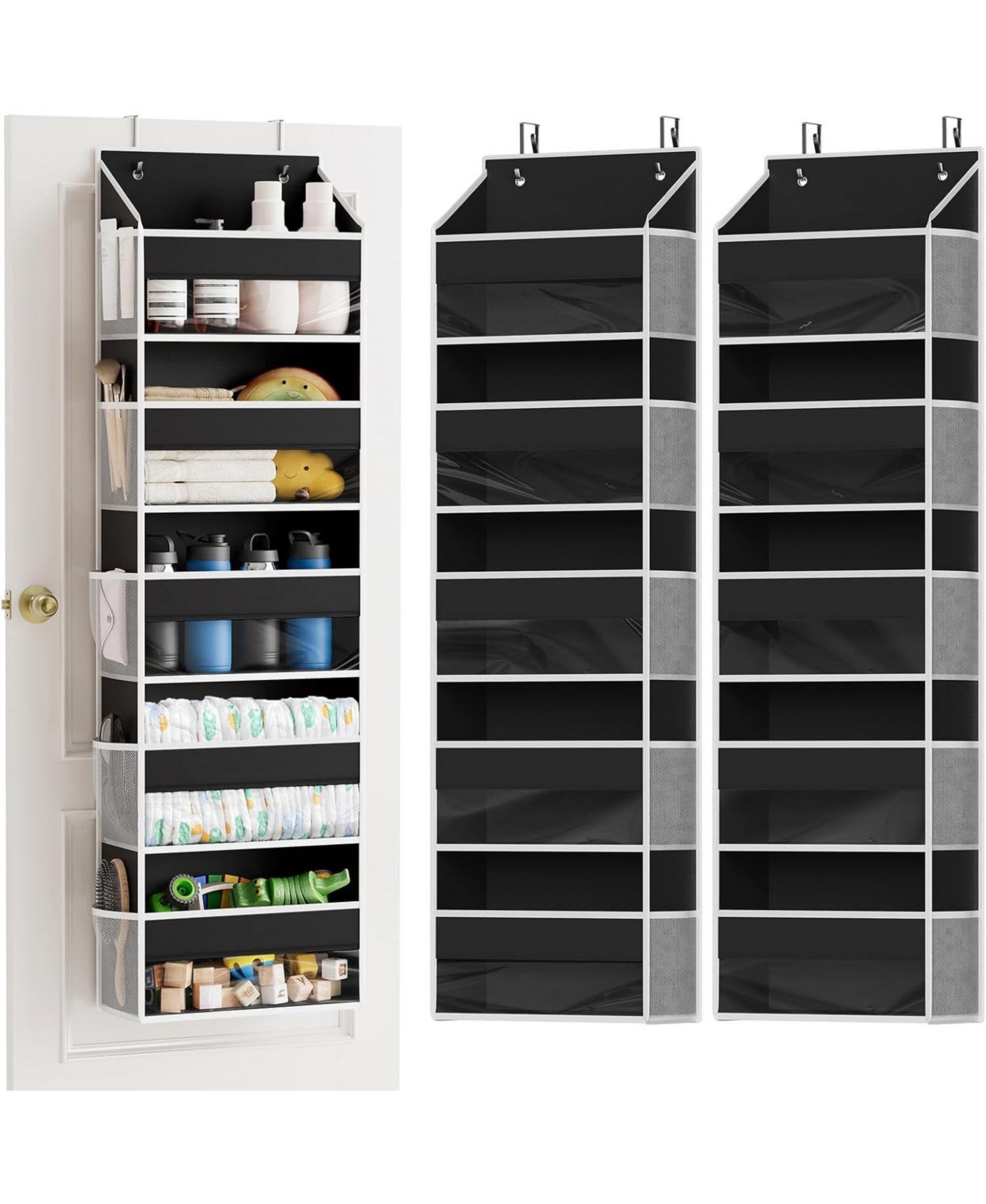 SpaceAid Over the Door Organizer, 5-Layer Hanging Storage with Clear Window and 10 Mesh Side Pockets 2 Pack