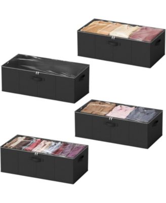 4-Pack 10" High Under Bed Storage Containers with Lids, Large Underbed Organizer Bins for Bedroom, Dorm, Closet Organization