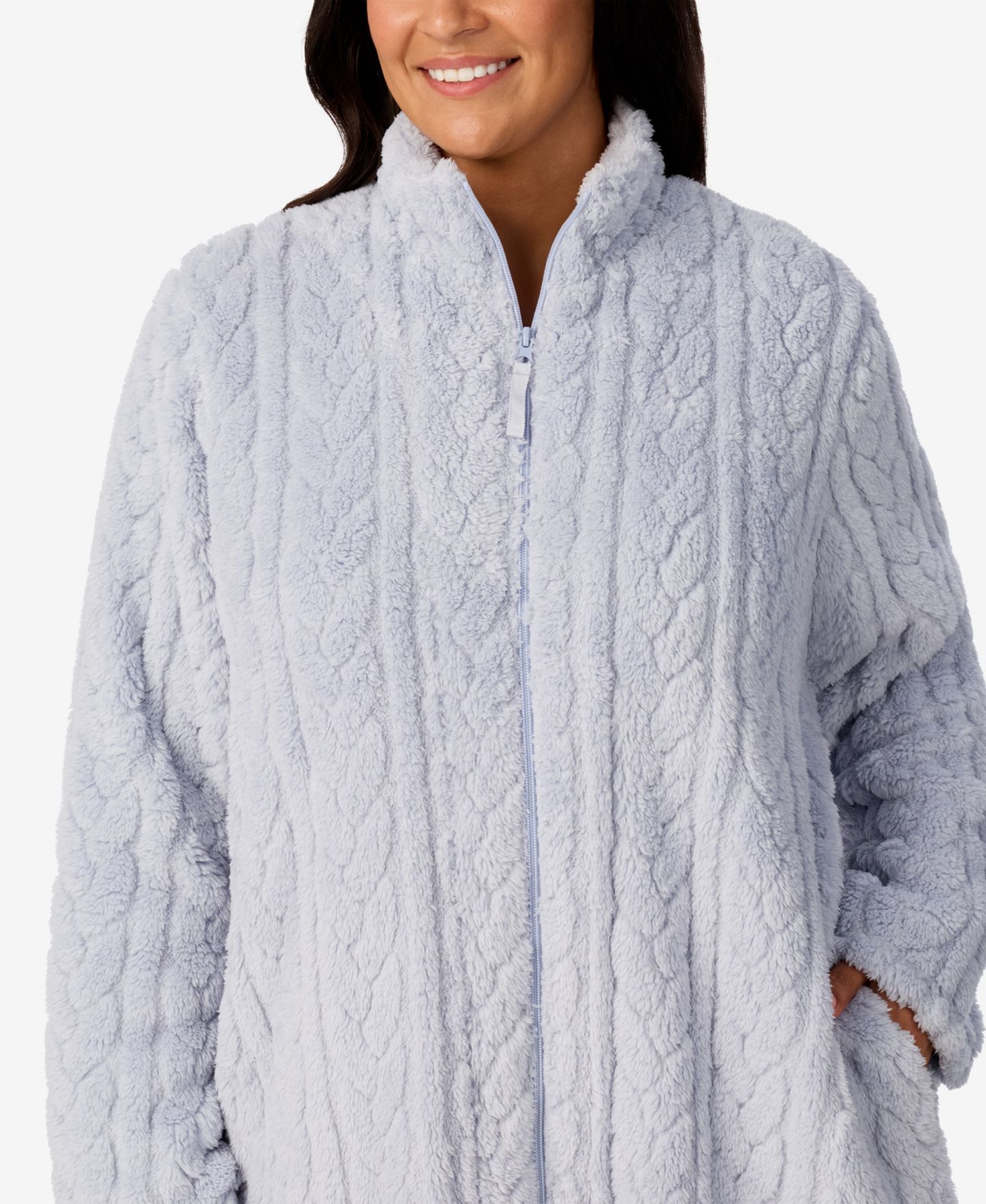 Халат Turtleneck, на молнии, вязка косами — Ellen Tracy, цвет: Серый — фото 3