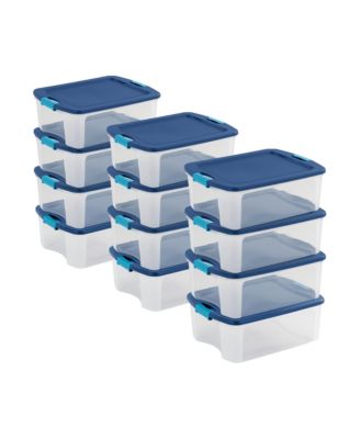 12 Gallon Latch and Carry Storage Box Lidded Containers, Clear, 12 Pack