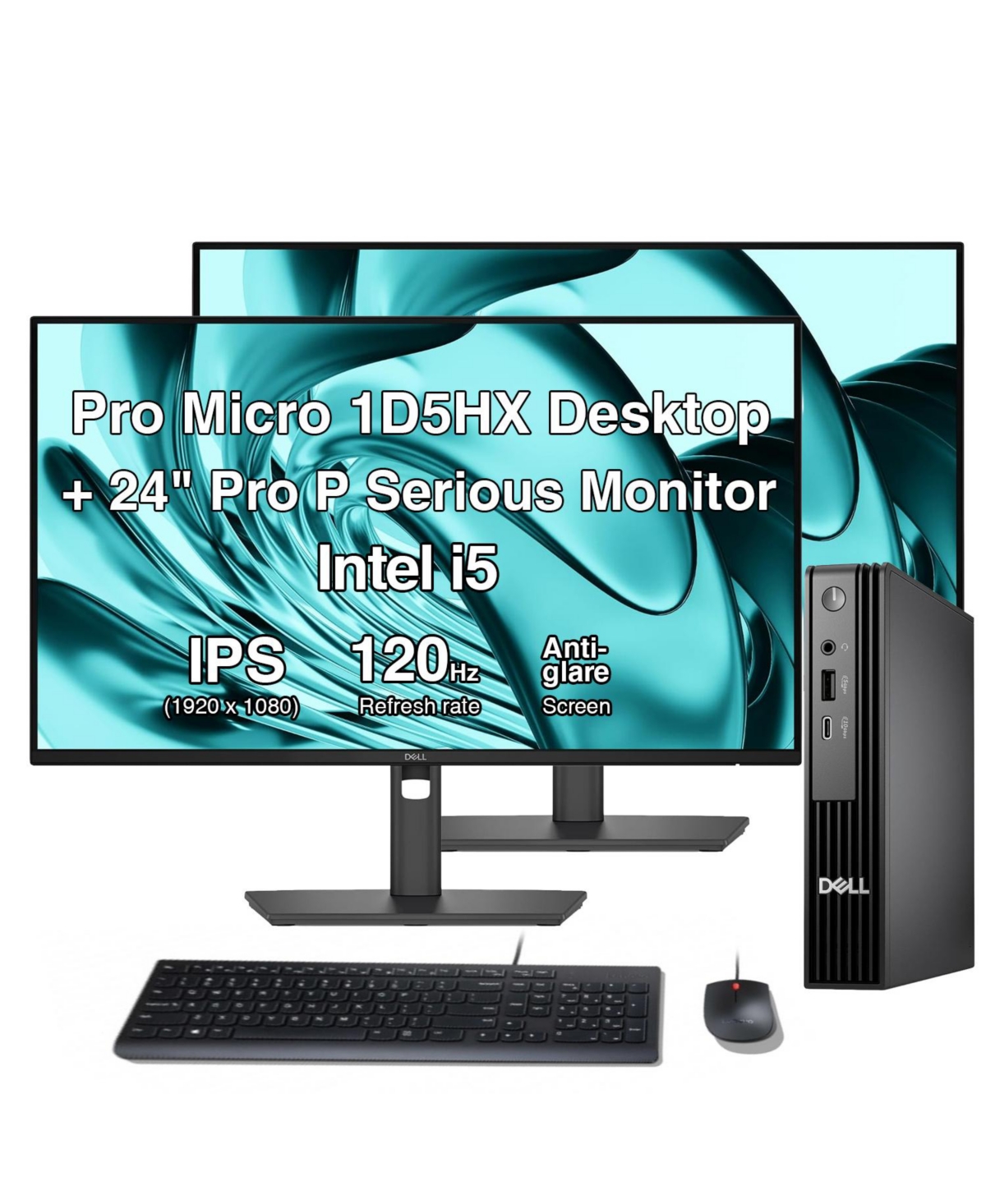Dell Pro Micro Mini Desktop, 24" Monitor 2 Pack (16GB Ddr, Intel i5-14500T, Intel Uhd 770, Rj-45, Windows 11 Pro