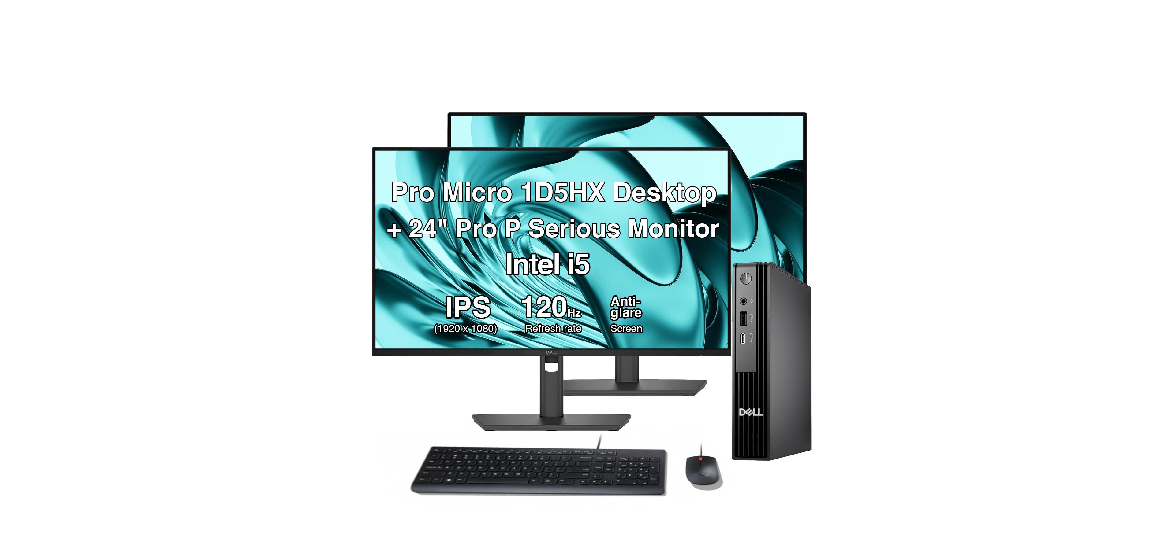 Dell Pro Micro Mini Desktop, 24" Monitor 2 Pack (16GB Ddr, Intel i5-14500T, Intel Uhd 770, Rj-45, Windows 11 Pro