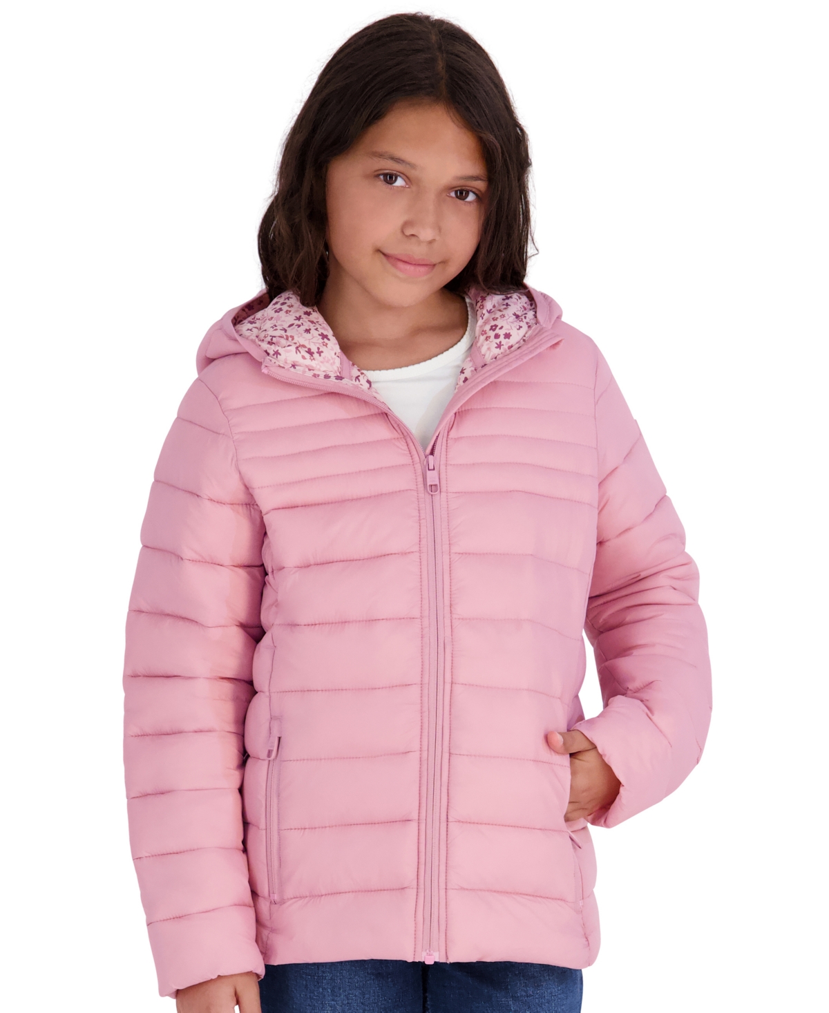 Steve Madden Kids' Girls' 5-16 Lightweight Hooded Packable Jacket In Pink