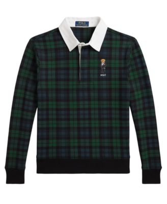 Boys' 8-20 Polo Bear Plaid Rugby Cotton-Blend Sweatshirt