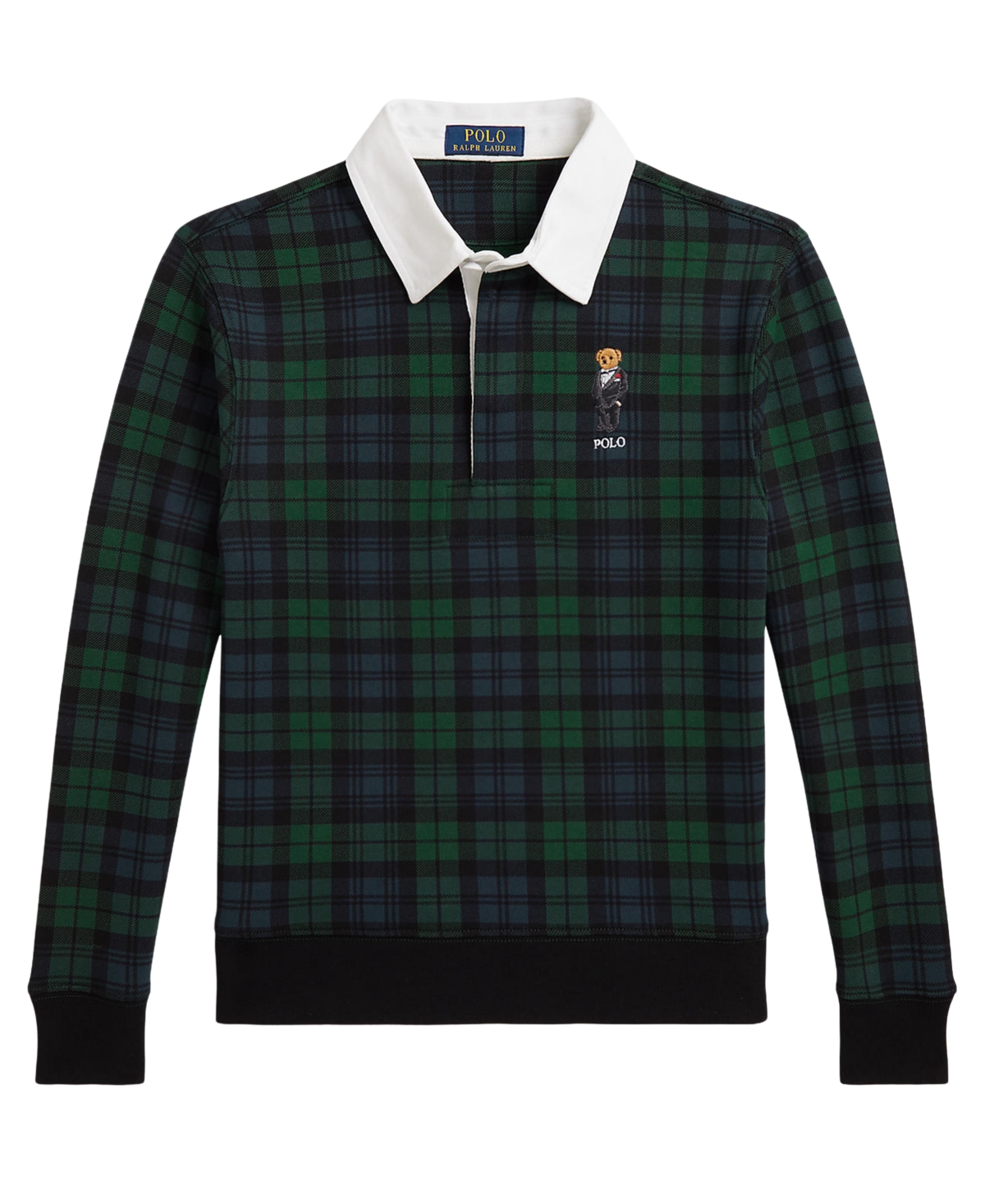 Polo Ralph Lauren Boys' 8-20 Polo Bear Plaid Rugby Cotton-Blend Sweatshirt - BLACK MU