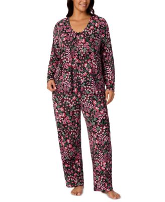 Plus Size V-Neckline Long-Sleeve Pajama Set