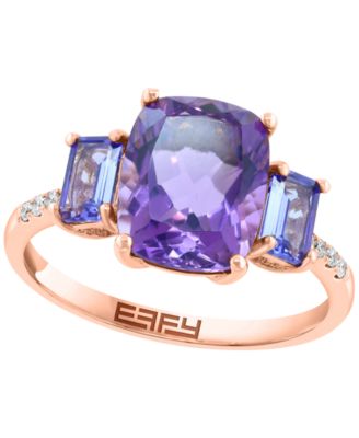 Amethyst and Tanzanite Ring (1/20 ct. t.w. Diamond) in 14k Rose Gold