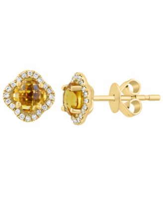 Diamond (1/20 ct. t.w.) and Citrine (7/8 ct. t.w.) Stud Earrings in 14k Yellow Gold