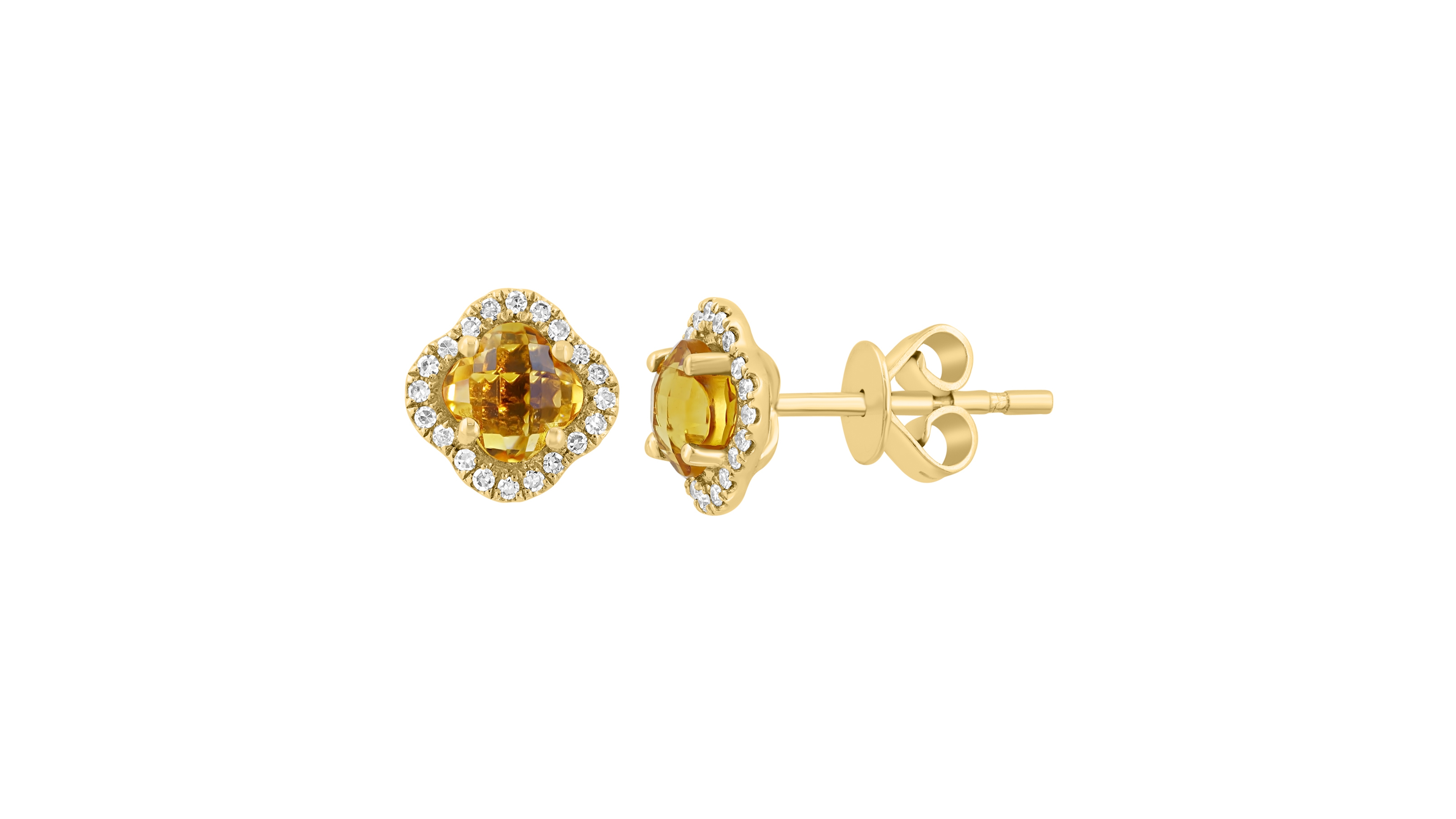 Effy Collection Diamond (1/20 ct. t.w.) and Citrine (7/8 ct. t.w.) Stud Earrings in 14k Yellow Gold