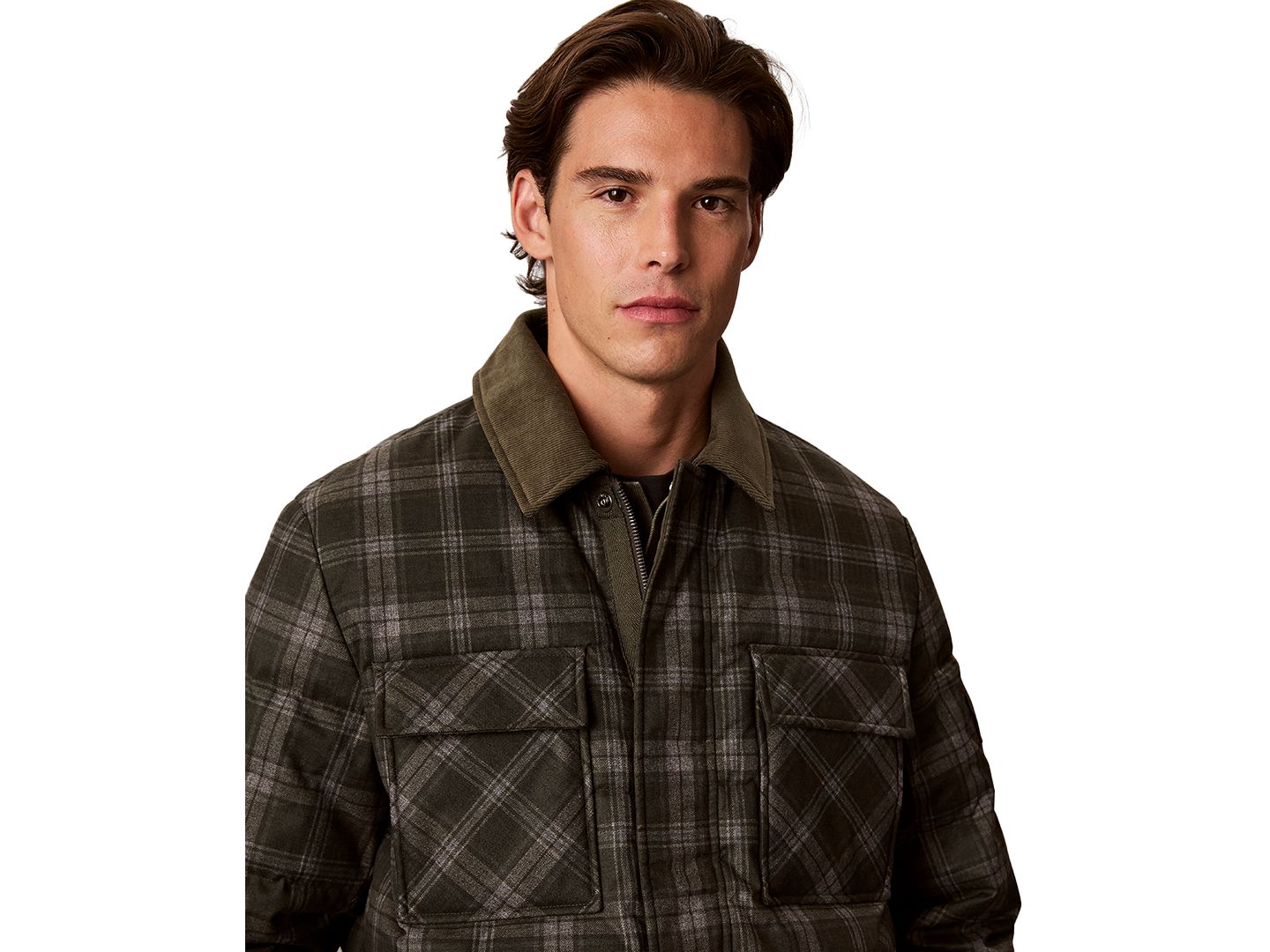 Мужская куртка Calvin Klein Printed-Plaid Down Puffer, цвет: Тёмный зелёный меланжевый — фото 2