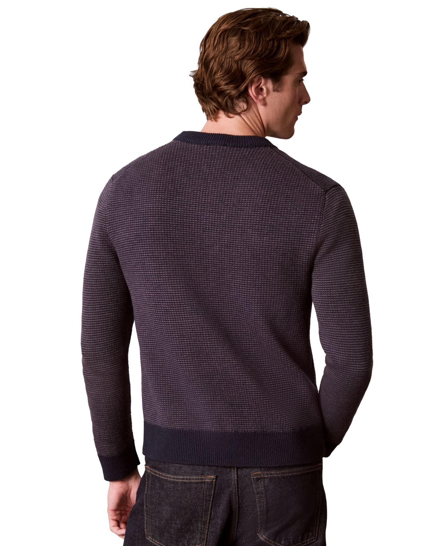 Мужской свитер Calvin Klein Cotton-Wool Blend Dotted Stitch Classic Fit, цвет: Тёмный сапфировый — фото 5