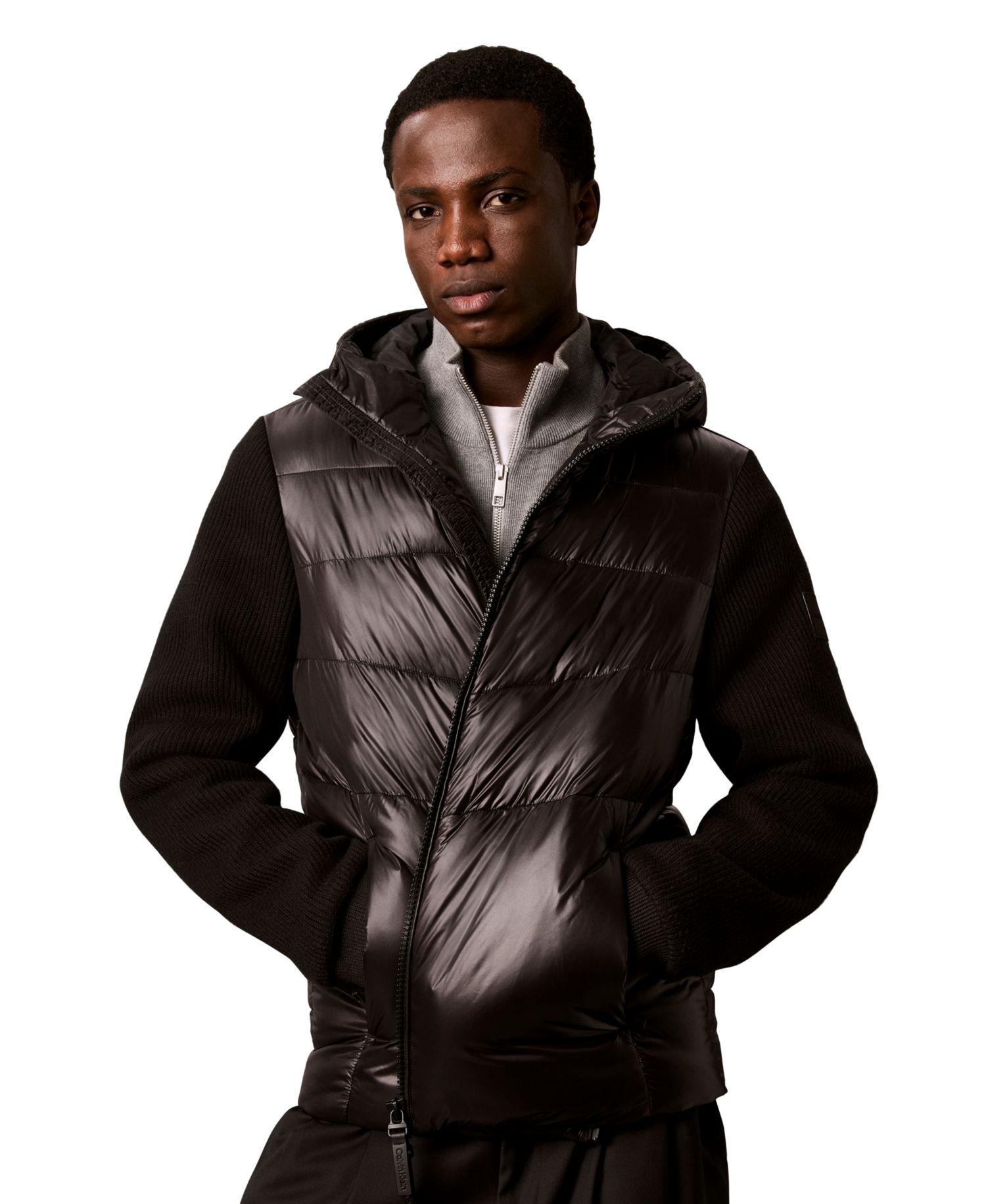 Men's Mixed Media Hooded Puffer Jacket