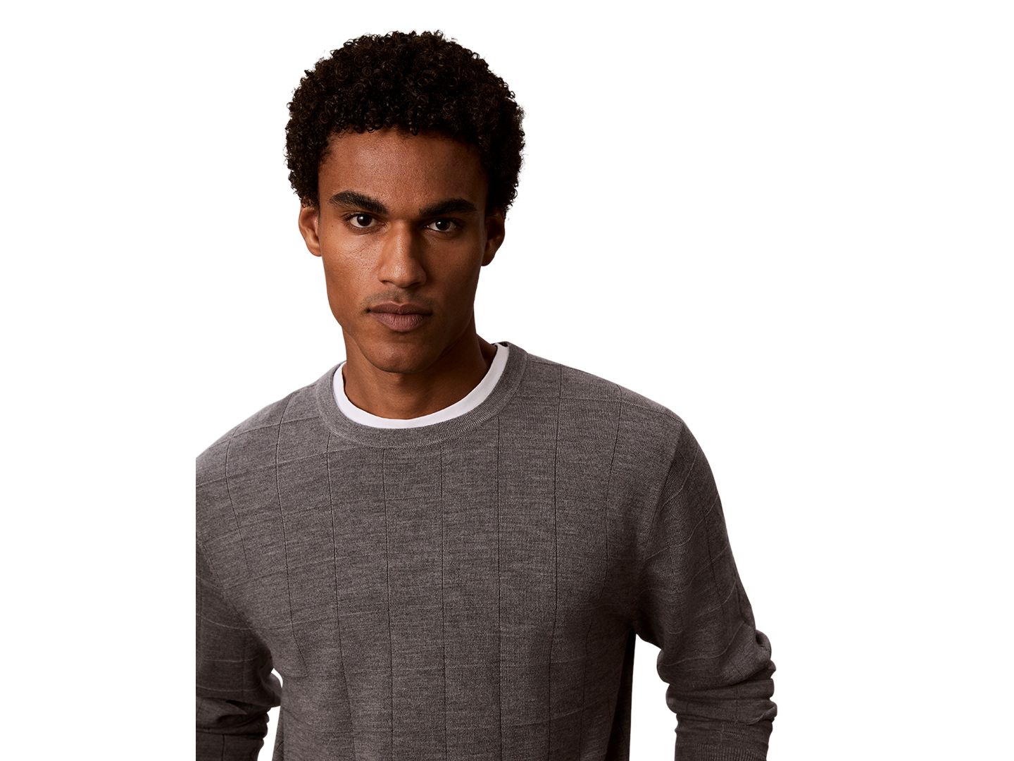 Мужской свитер Calvin Klein Merino Grid Lightweight Crewneck, цвет: Средний серый меланжевый — фото 2