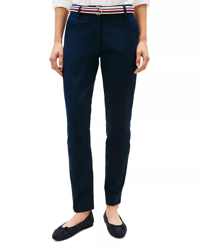 Women's Twill Slim Belted Chinos Pants - thumbnail 3