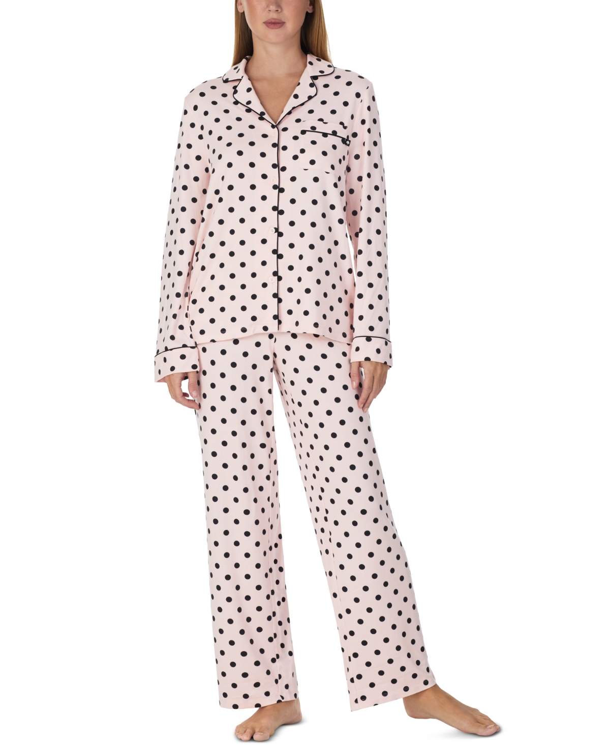 kate spade new york Women's Long-Sleeve Notch Collar Brushed Jersey Top and Pants, 2-Piece Set