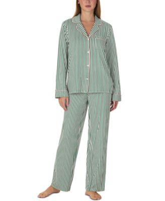 Women's Long-Sleeve Notch Collar Brushed Jersey Top and Pants, 2-Piece Set
