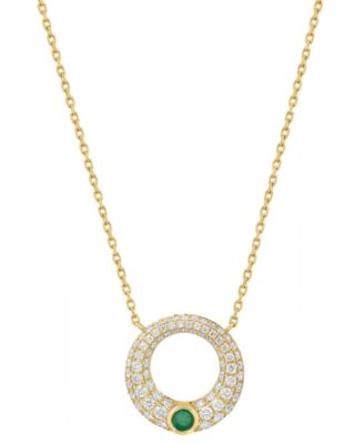 Diamond (3/4 ct.t.w.) and Emerald (1/10 ct.t.w.) Pendant in 14k Yellow Gold
