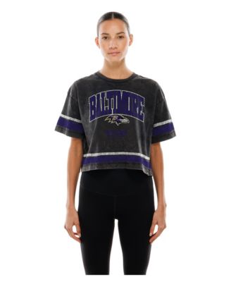 Women's Black Baltimore Ravens Lifestyle Mineral Wash Boxy Cropped T-Shirt