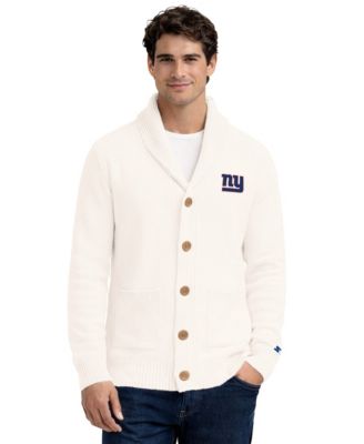 Men's Cream New York Giants Shawl Collar Heavy Knit Cardigan Sweater