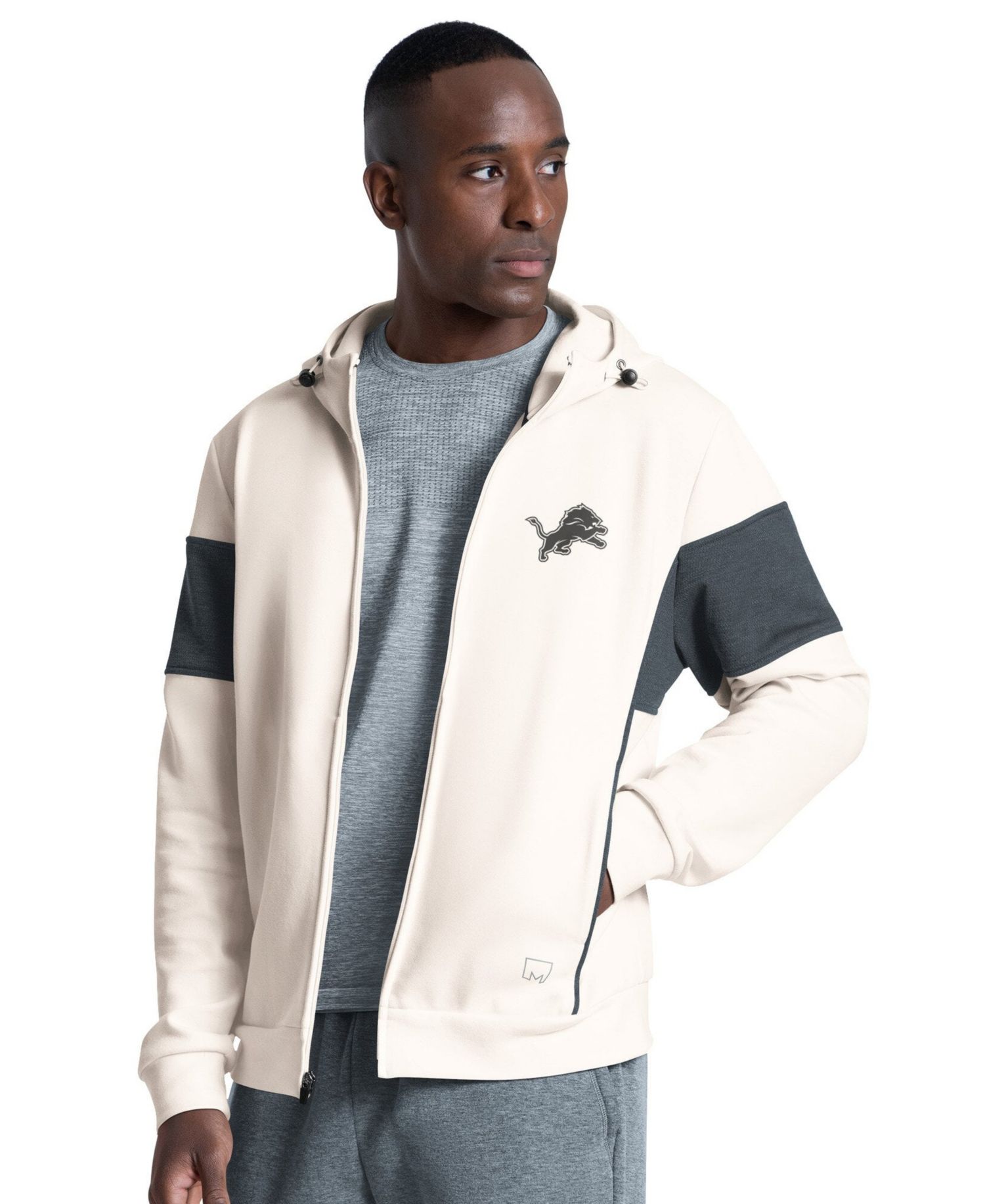 Men's Cream Detroit Lions Competition Full-Zip Tri-Blend Hoodie