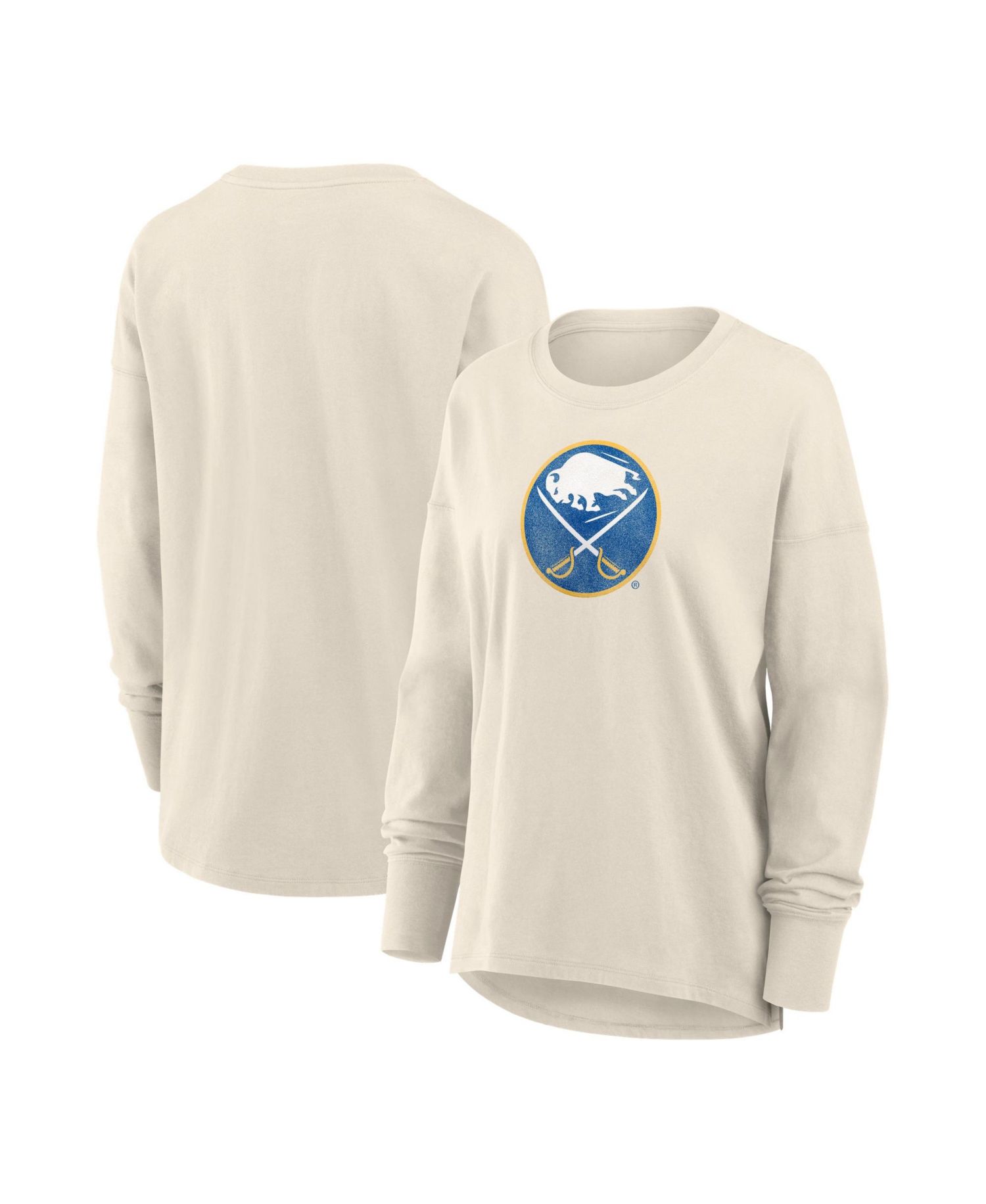 Women's Cream Buffalo Sabres Distressed Logo Long Sleeve T-Shirt