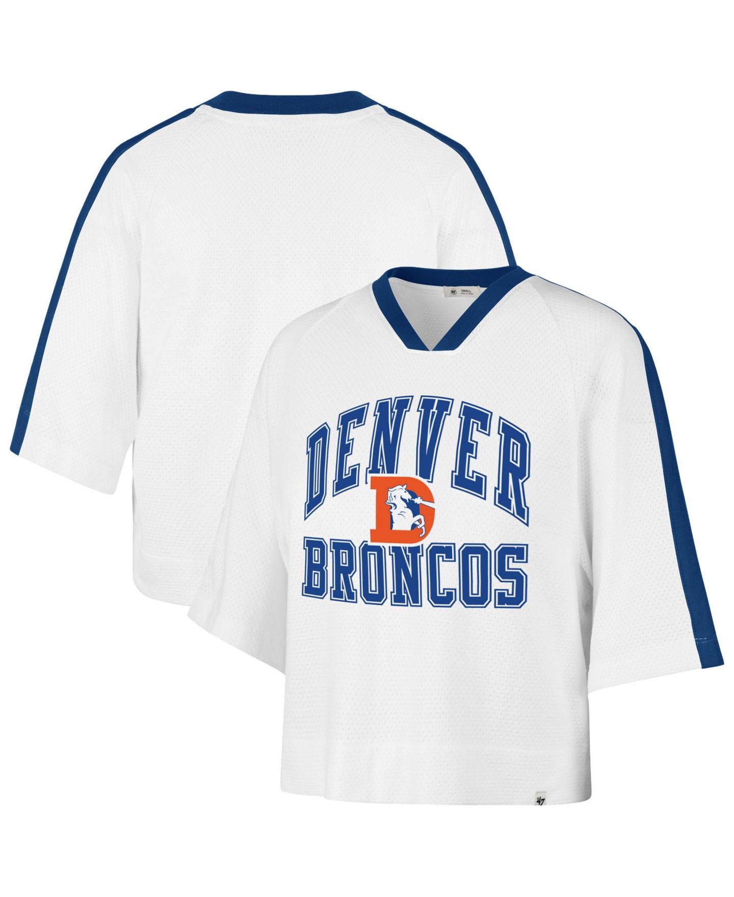 Женская футболка '47 Brand White Denver Broncos Big Overarch Drop Needle Raglan V-Neck — фото 1